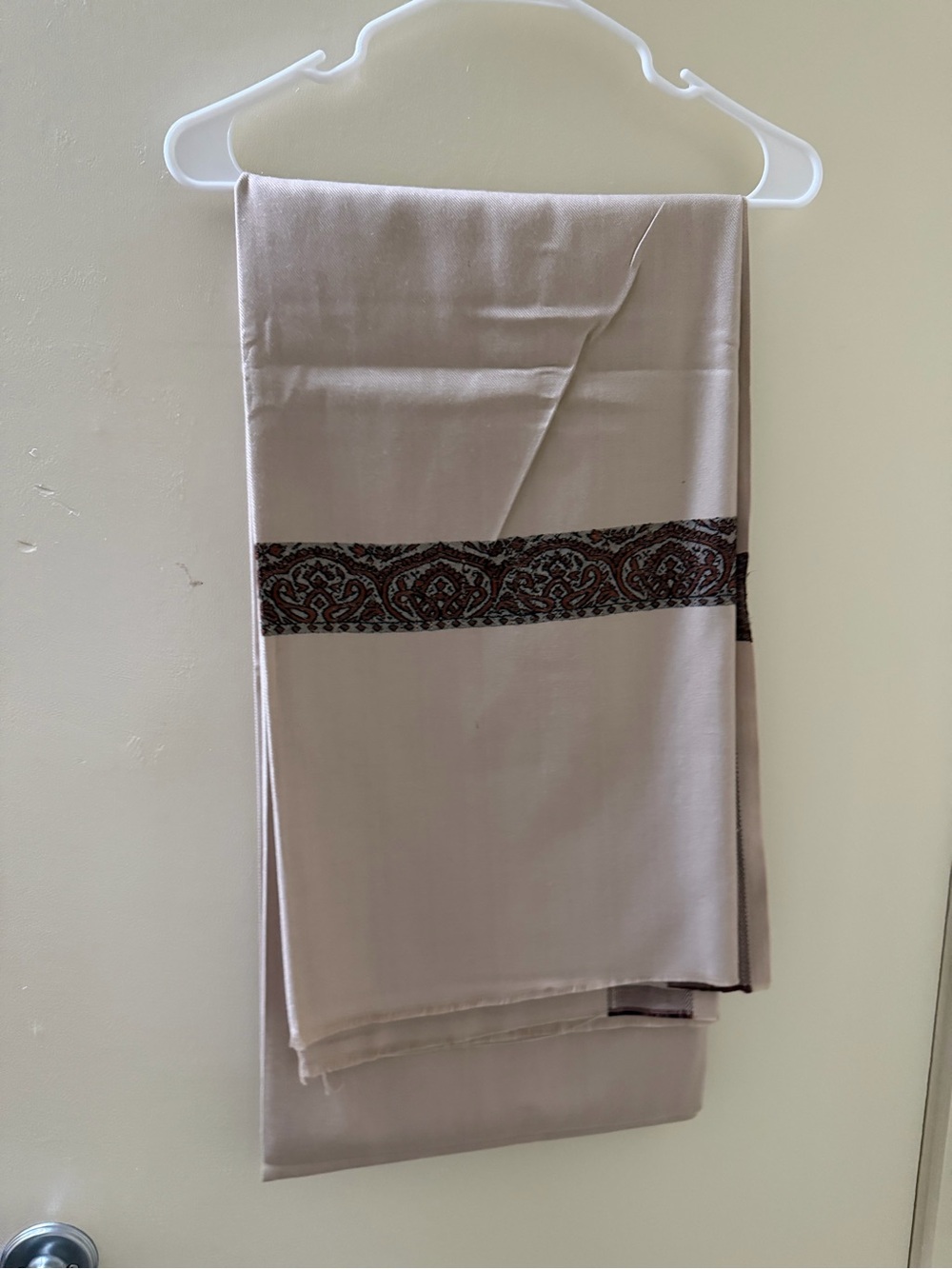 Women’s Scarf Detail Wrap - Cream with Brown Trim